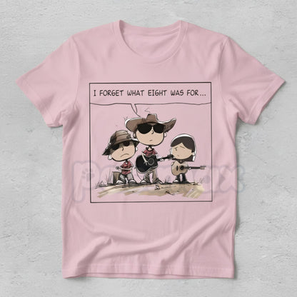 "I FORGET WHAT EIGHT WAS FOR" Funny Cartoon Cowboy Band T-Shirt - Absurdist Quote Meme Tee, Western Humor Statement Shirt, Niche Comedy Apparel-Pasimax