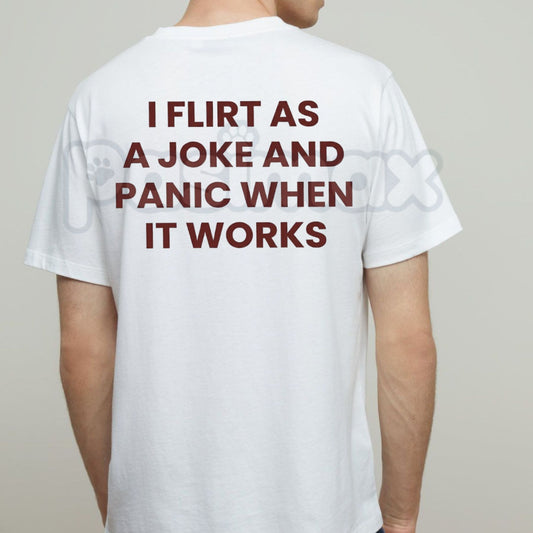 "I Flirt As A Joke" Funny T-Shirt – Sarcastic Social Anxiety Graphic Tee, Premium 100% Cotton Relatable Introvert Top, Soft Lived-In Heavyweight Panic Warning Shirt, Made in USA-Pasimax
