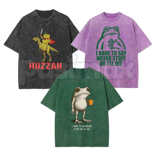 I Have To Say Weird Stuff Funny Frog T-Shirt – Retro Sarcastic Meme Graphic Tee, Vintage Washed Lightweight Cotton Unisex Top-Pasimax