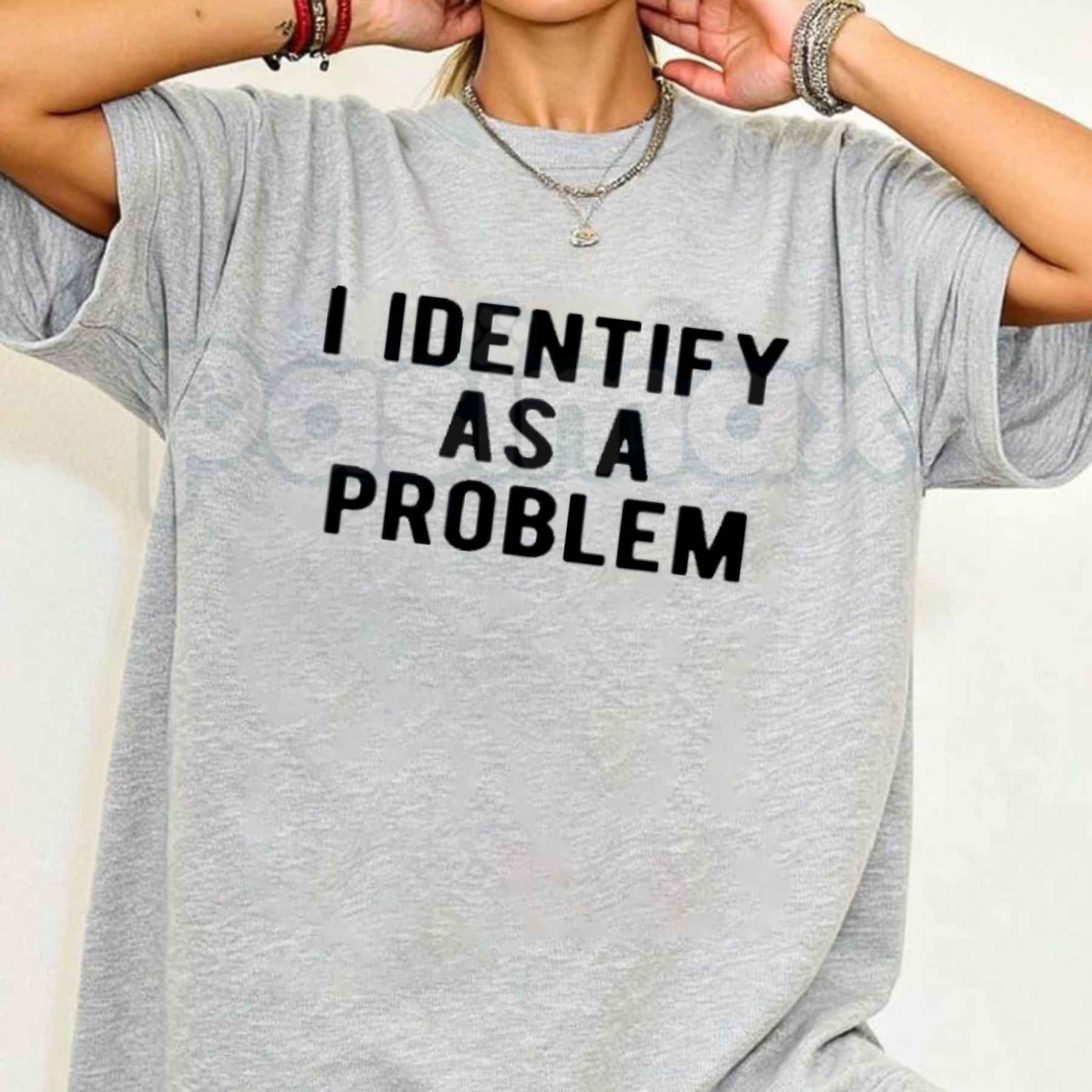 I Identify As A Problem T Shirt – Funny Sarcastic Pronoun Graphic Tee, Edgy Chaos Maker Unisex Classic Vintage Cotton Shirt-Pasimax