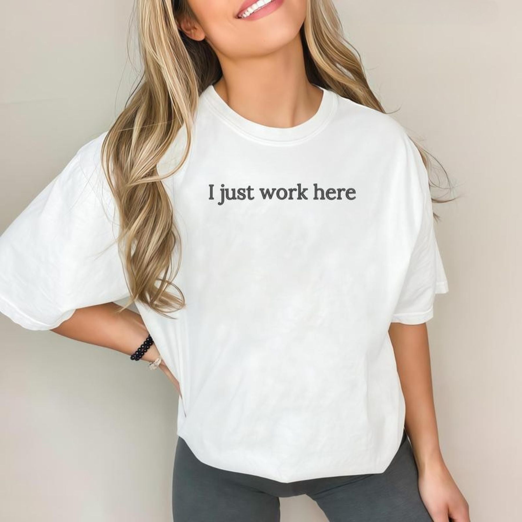 I Just Work Here T-Shirt – Funny Embroidered Office Tee for Coworkers & Bosses-Pasimax