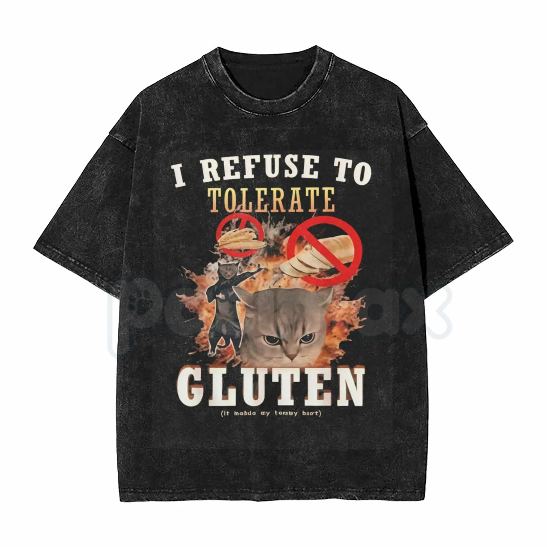 I Refuse To Tolerate Gluten Washed T-Shirt – Funny Sarcastic Quote Tee, Vintage Gluten-Free Graphic Shirt-Pasimax