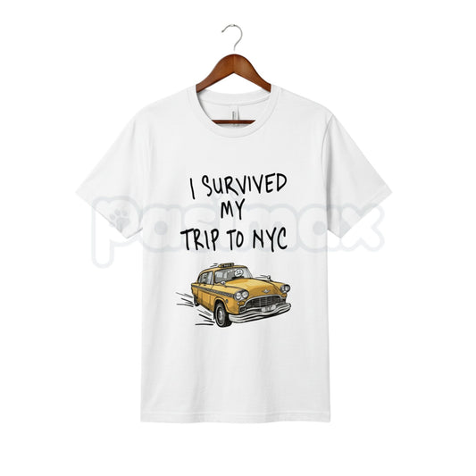 "I Survived My Trip To NYC" Funny T-Shirt – Retro New York City Souvenir Graphic Tee, Premium 100% Cotton Sarcastic Travel Top, Soft Lived-In Heavyweight Urban Humor, Made in USA-Pasimax