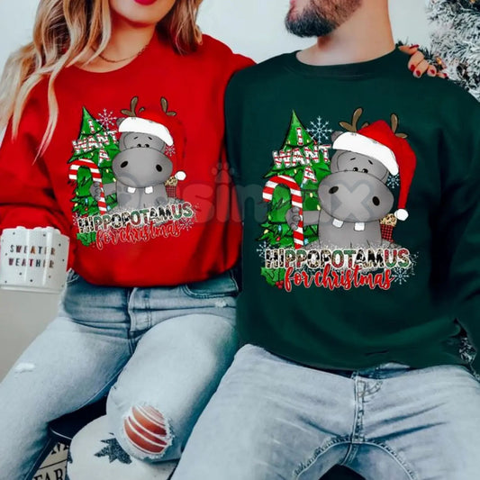 I Want a Hippopotamus for Christmas Sweatshirt | Cute Nostalgic Holiday Song Jumper | Funny Hippo Xmas Crewneck Gift-Pasimax