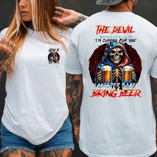 "I Whisper Back Bring Beer" T-Shirt - Funny Sarcastic Saying Tee, Devil Humor Apparel-Pasimax