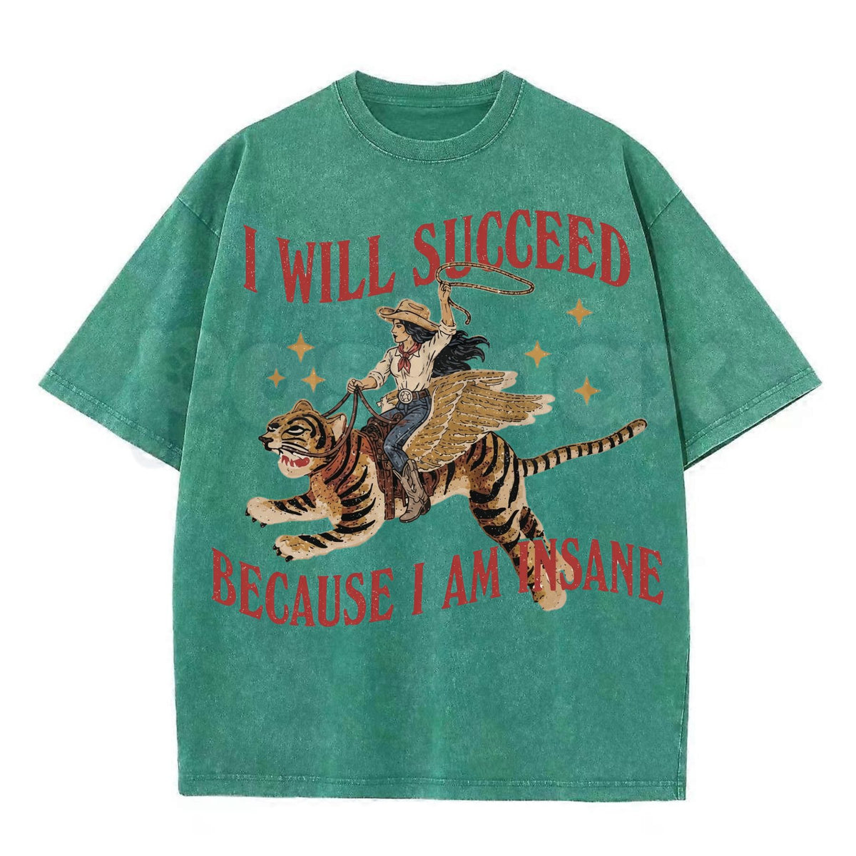 I Will Succeed Because I Am Insane Vintage Cowgirl Graphic Washed T-Shirt – Retro Rodeo Western Graphic Tee, Acid Wash Lightweight Cotton Unisex Top-Pasimax