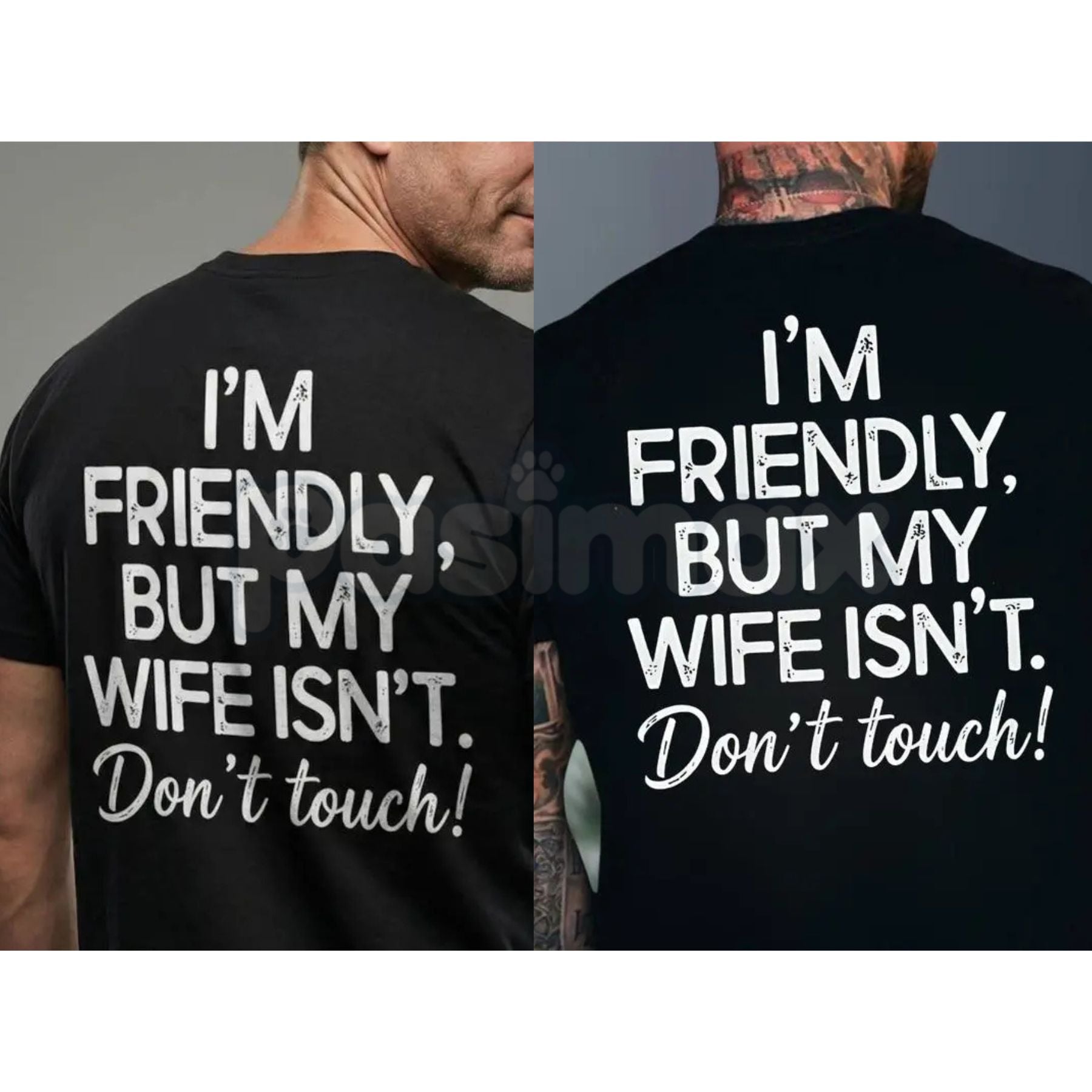 "I'm Friendly But My Wife Isn't" Funny Warning T-Shirt - Sarcastic Marriage Humor Graphic Tee, Premium 100% Cotton Husband Top, Hilarious Warning Label Style Shirt, Unique Anniversary or Father’s Day Gift, Soft Lived-In Casual Apparel-Pasimax