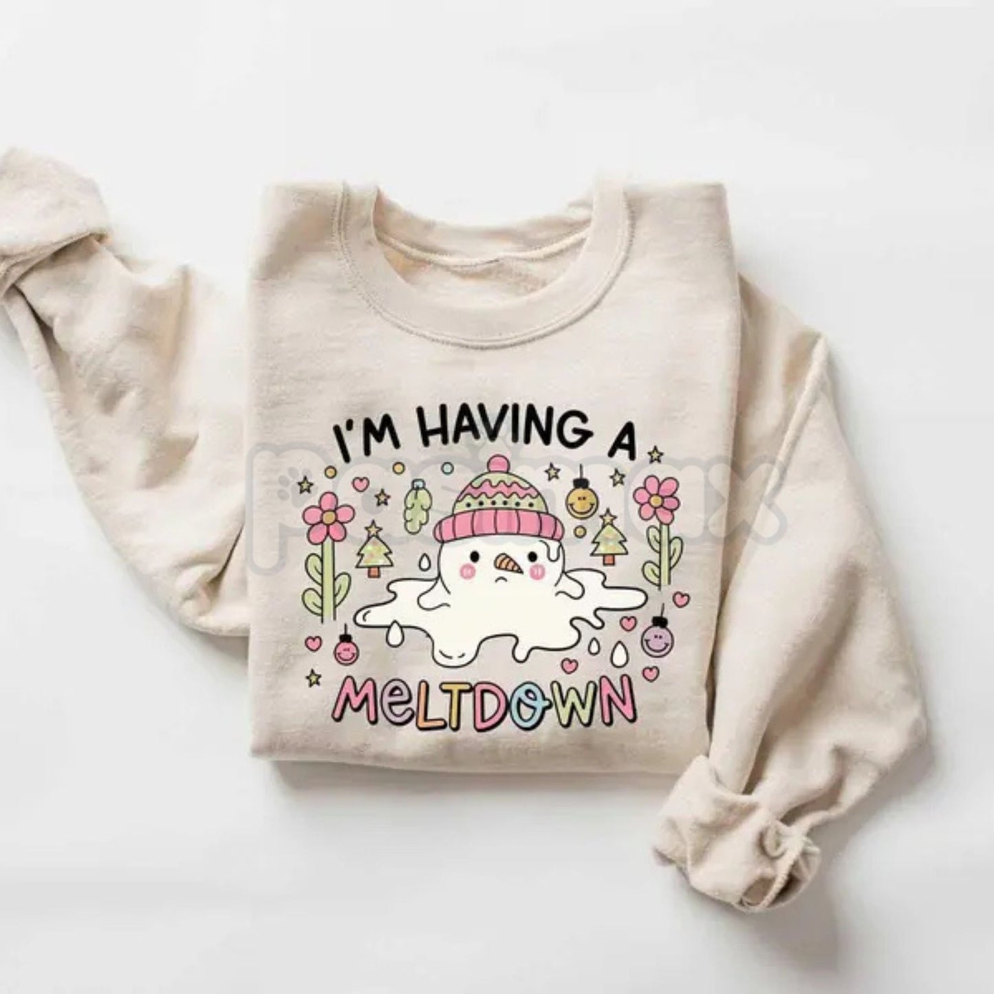 I'm Having A Meltdown Sweatshirt | Funny Snowman Pun Crewneck | Relatable Winter Humor Jumper | Sarcastic Melting Snowman Pullover | Winter Blues Graphic Shirt | Cute Chaotic Holiday Gift-Pasimax