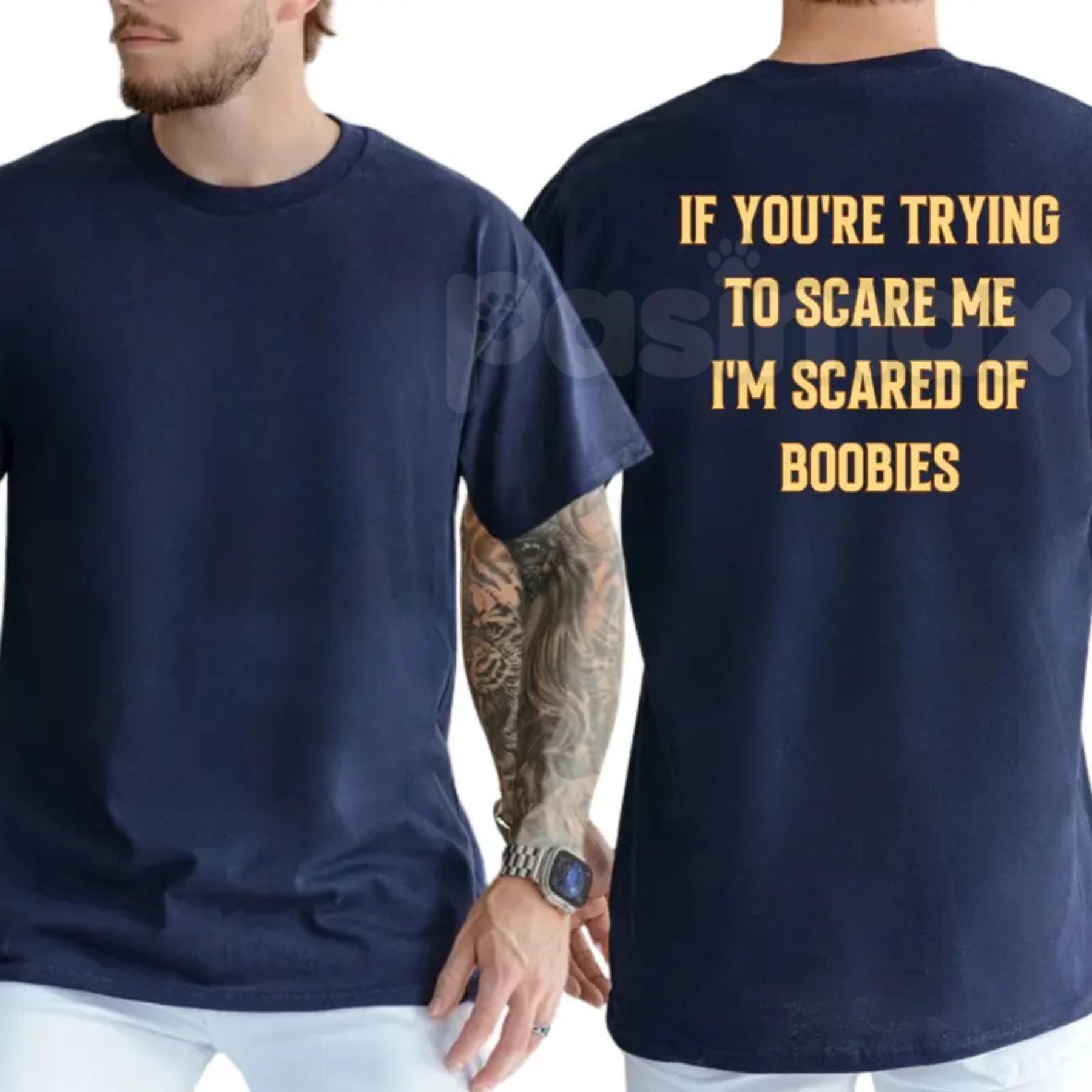"I'm Scared Of Boobies" Funny Men’s T-Shirt - Ironic Adult Humor Graphic Tee, Premium 100% Cotton Sarcastic Men's Gift, Witty Joke Gag Shirt for Guys, Soft Lived-In Heavyweight Casual Menswear, Funny Statement Party Top-Pasimax