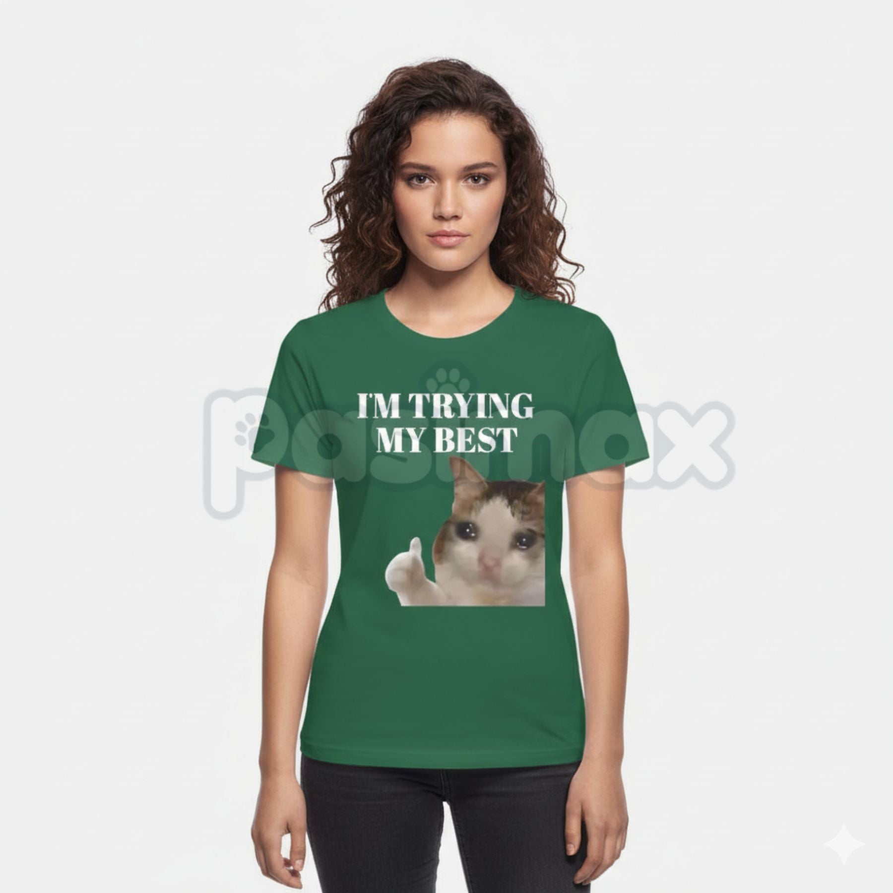 "I'm Trying My Best" Funny Crying Cat Meme T-Shirt - Relatable Struggle Slogan Tee, Viral Burnout Humor Apparel, Self-Deprecating Cat Lover Gift-Pasimax
