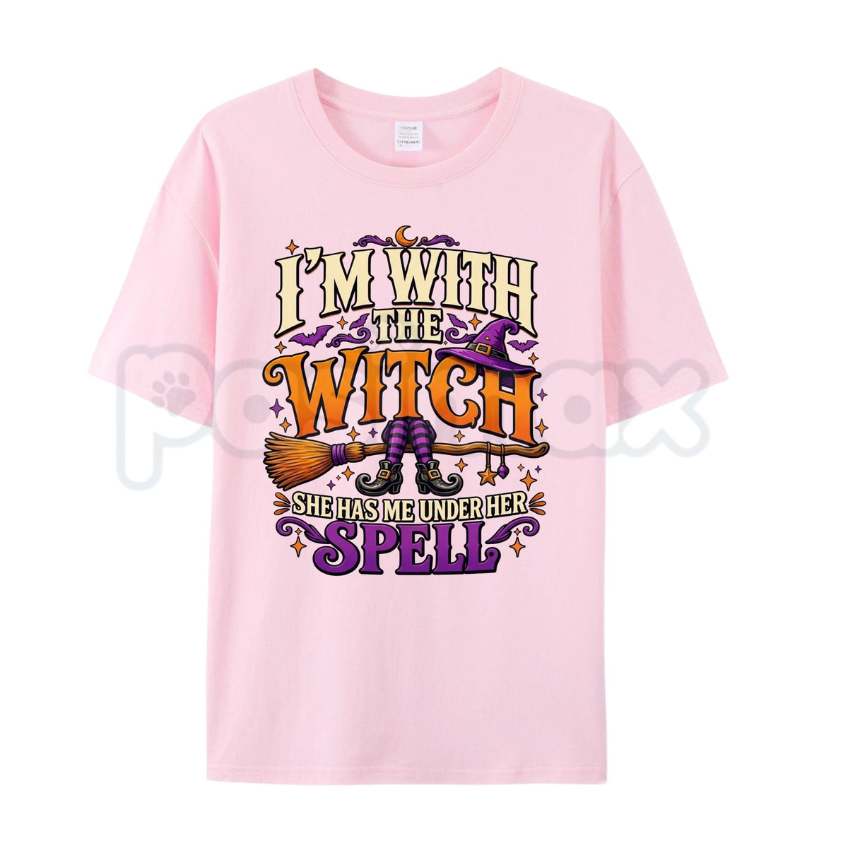 I'm With The Witch T-Shirt – Funny Halloween Broomstick Couples Costume Graphic Tee-Pasimax