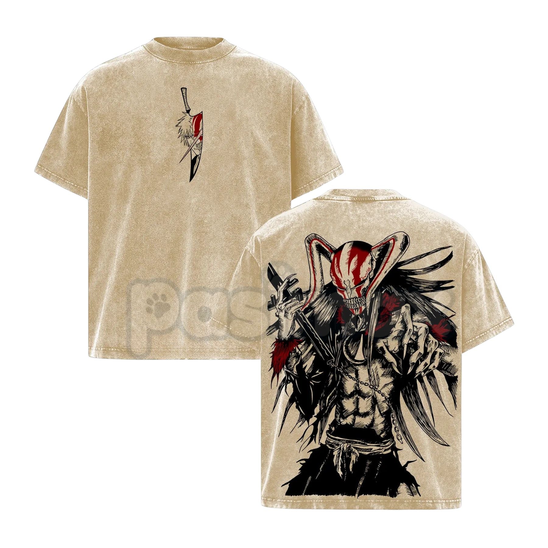 Ichigo Hollow Vintage Washed T-Shirt – Bleach Manga Character Graphic Tee, Retro Oversized Anime Streetwear-Pasimax