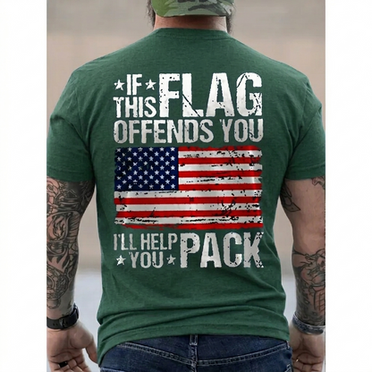 "If This Flag Offends You I'll Help You Pack" T-Shirt – Funny Conservative Patriotic American Flag Unisex Graphic Tee-Pasimax