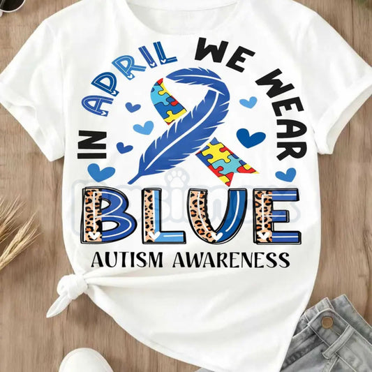 "In April We Wear Blue" Modern Autism T-Shirt – Minimalist Ribbon & Puzzle Graphic Tee, Premium 100% Cotton Advocacy Top, Soft Lived-In Heavyweight Neurodiversity Apparel, Made in USA-Pasimax