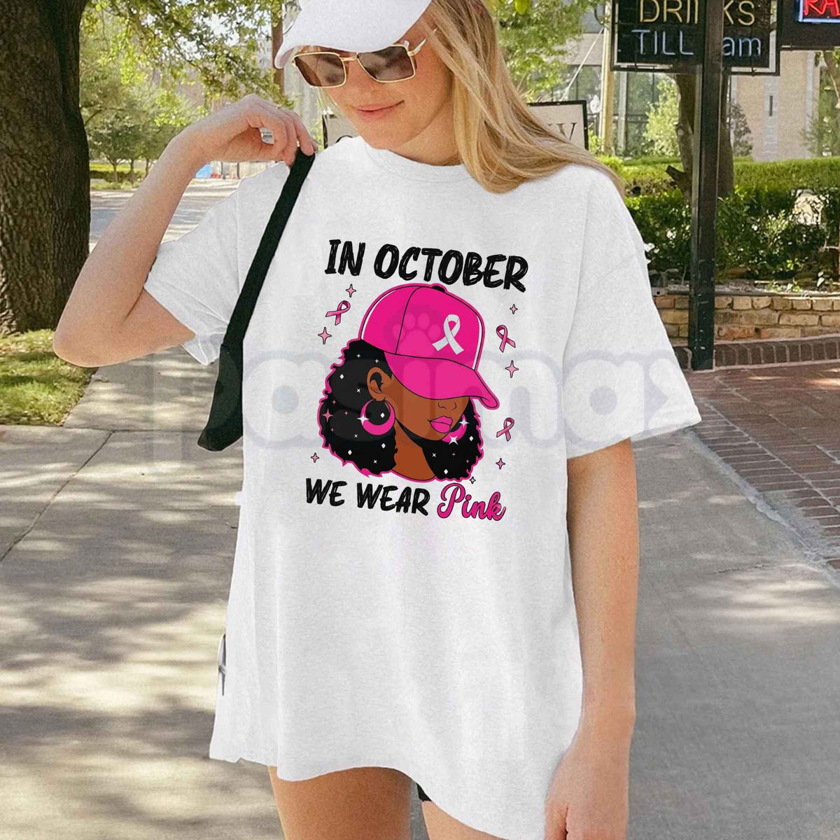 In October We Wear Pink T-Shirt – Black Breast Cancer Awareness Unisex Tee-Pasimax