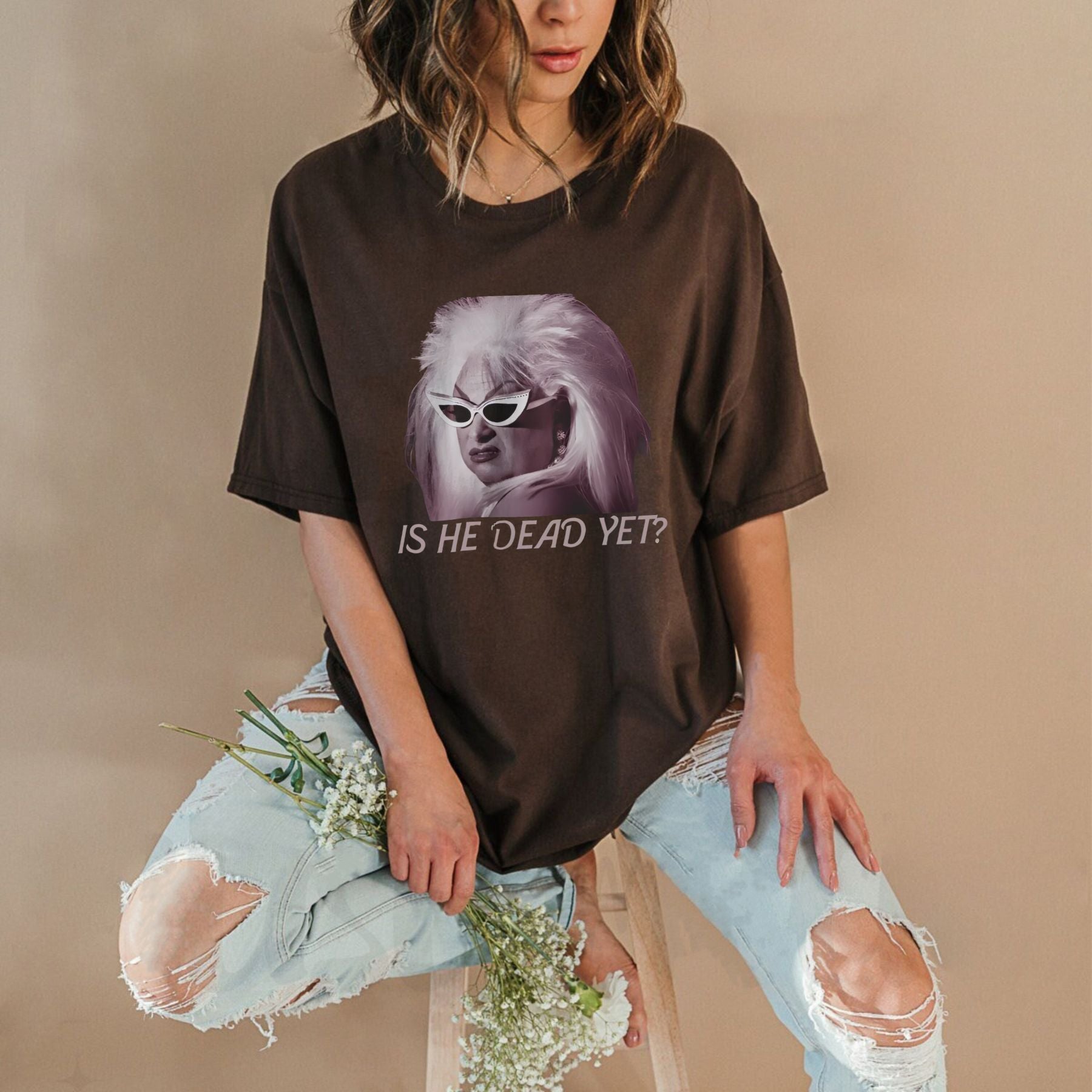 "Is He Dead?" Vintage T-Shirt - Funny Morbid Humor Tee, Women's Casual Streetwear Top-Pasimax