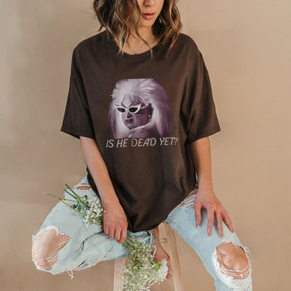"Is He Dead?" Vintage T-Shirt - Funny Morbid Humor Tee, Women's Casual Streetwear Top-Pasimax