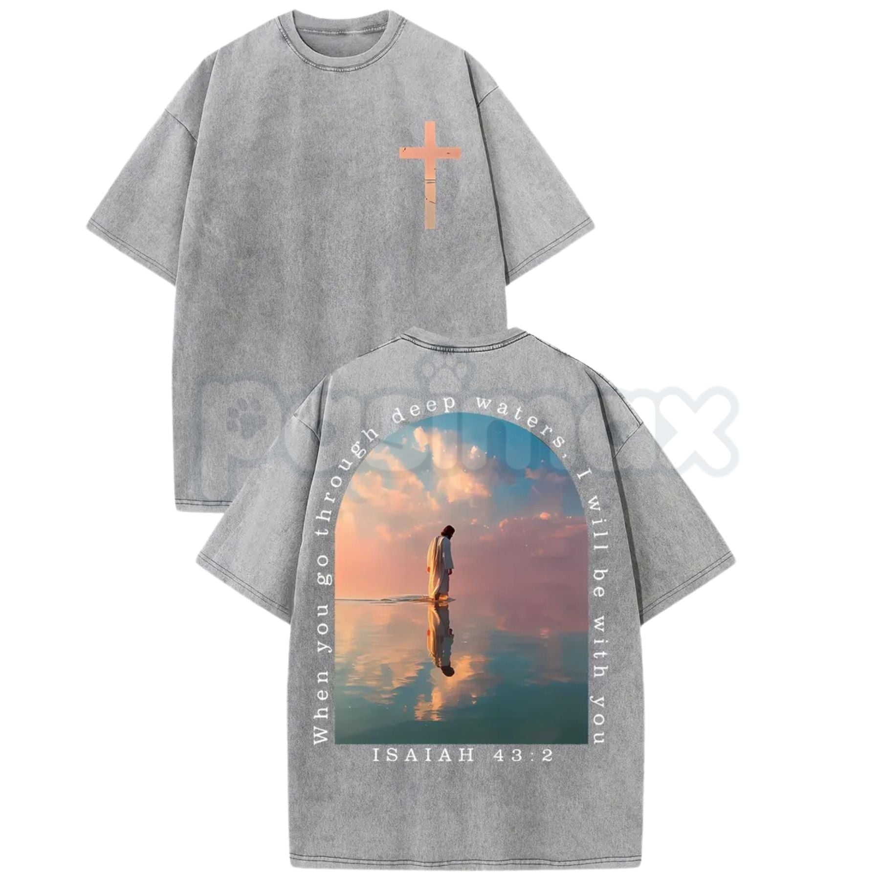 Isaiah Prophecy Cross Tee – 230g Heavyweight Washed Cotton Double-Sided Retro Streetwear Graphic T-Shirt-Pasimax
