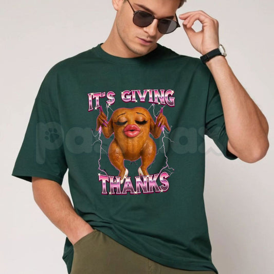 "It's Giving Thanks" Thanksgiving T-Shirt – Trendy Gen Z Fall Holiday Graphic Tee-Pasimax