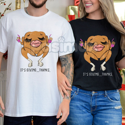 "It’s Giving Thanks" Thanksgiving Vibe Check T-Shirt - Modern Internet Humor Tee, Funny Turkey Day Streetwear, Viral Slang Apparel-Pasimax