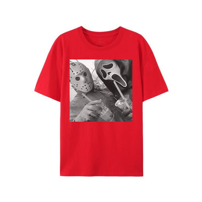 JASON & GHOSTFACE T-Shirt - Y2K 90s Graphic, Funny Halloween Tee, Unisex Horror Movie Shirt for Him & Her-Pasimax