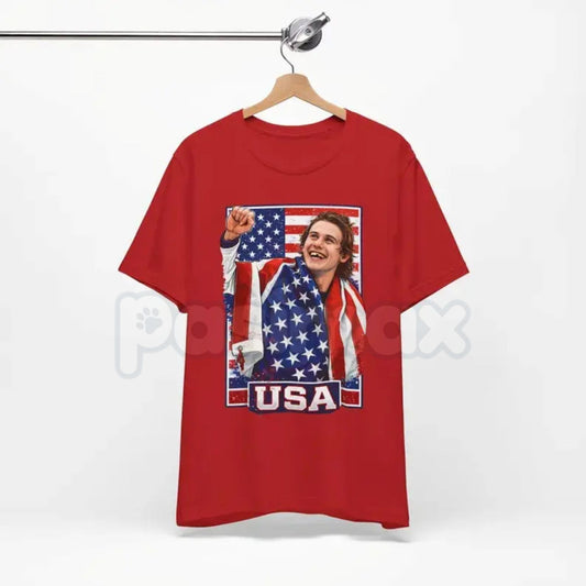 Jack Hughes Team USA Hockey Fan T-Shirt - Olympic USA Graphic Tee, Premium Heavyweight 100% Cotton Hockey Top, American Playmaker Fan Apparel, Winter Games 2026 Commemorative Shirt, USA Hockey Jersey Inspired Tee-Pasimax