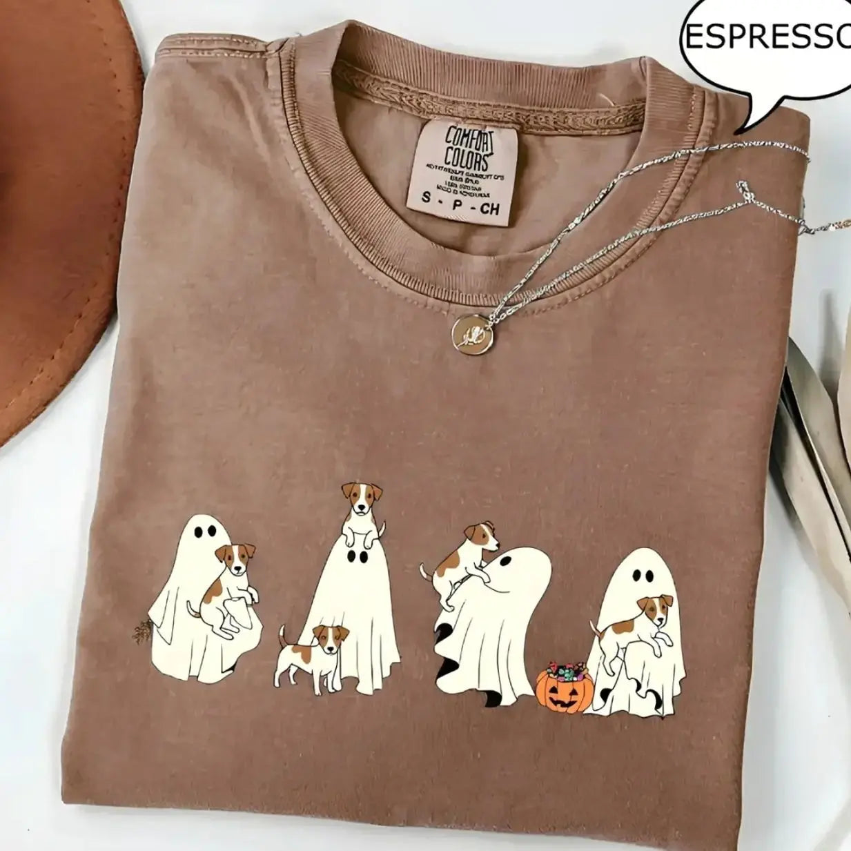 Comfort Colors® Custom Dog Halloween T-Shirt – Breeds Available Ghost Boba Tea Funny Pet Graphic Tee, Spooky Dog Lover Unisex Top