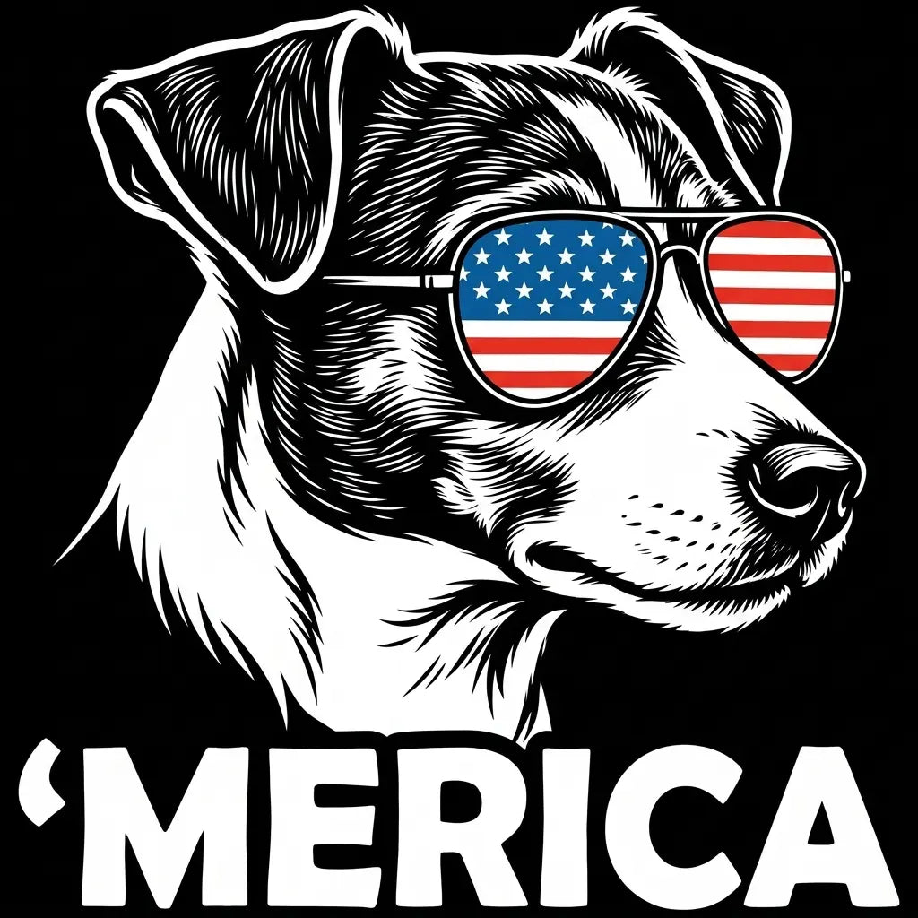 Comfort Colors® Patriotic Dog 4th of July T-Shirt – Funny "Merica" Golden Retriever & Australian Shepherd Shirt, Retro Independence Day Dog Lover Tee