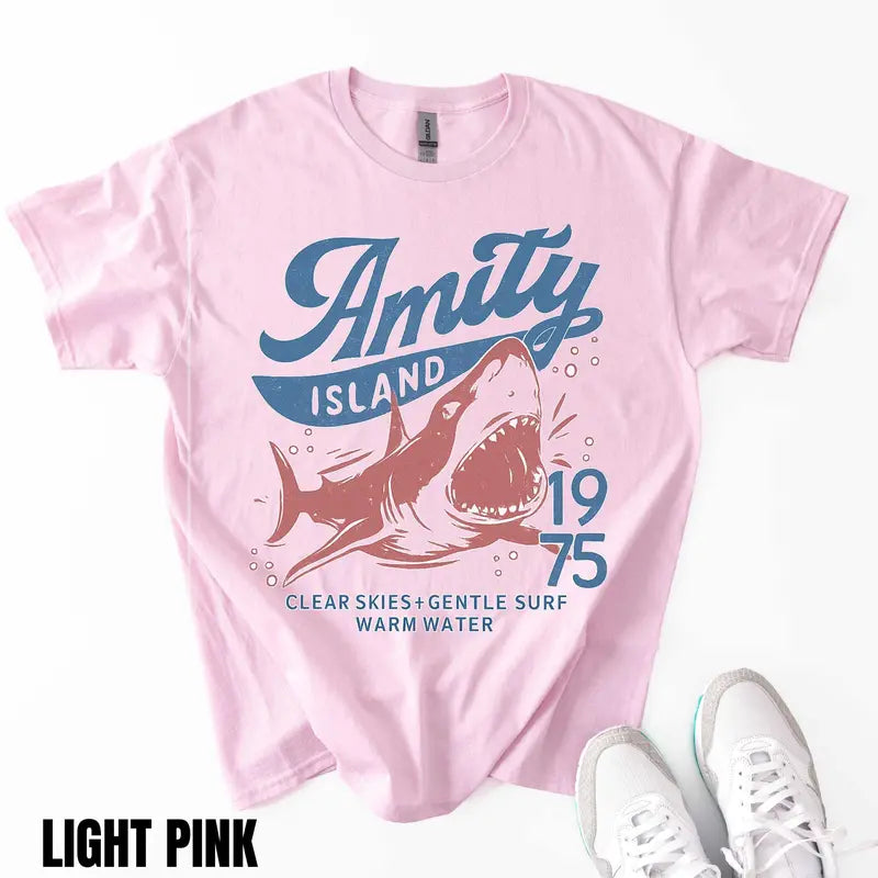 Jaws Amity Island 1975 T-Shirt – Retro Movie Inspired Graphic Tee, Remastered Heavy Cotton Film Buff Top, Soft Lived-In Vintage Summer Beach Shirt, Made in USA-Pasimax