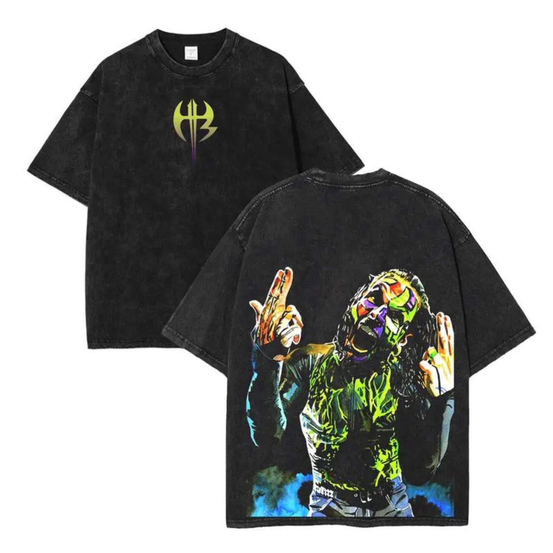 Jeff Hardy WWE Vintage Painted Face T-Shirt – Black Washed Oversized Retro Wrestler Tee-Pasimax