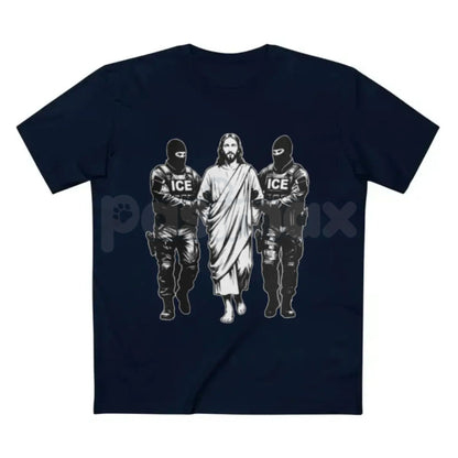 Jesus Arrested Parody Anti-ICE T-Shirt - Religious Political Satire Tee, Social Justice Immigration Reform Shirt, Christian Activist Graphic Apparel, Subversive Faith-Based Human Rights Top-Pasimax