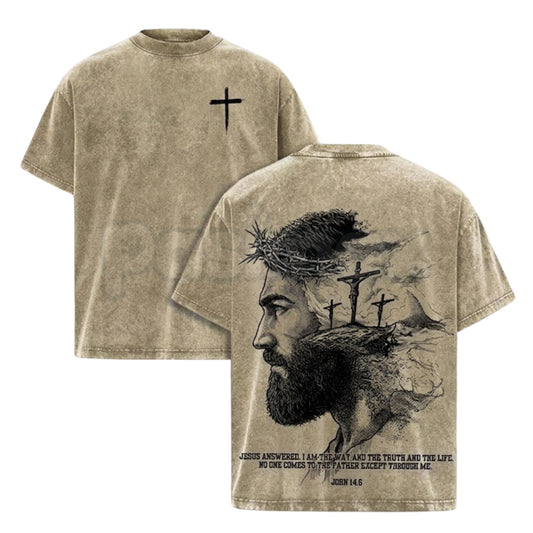 Jesus Christ John 14:6 Bible Verse T-Shirt – Double-Sided Christian Graphic Tee, Vintage Washed Lightweight Cotton Faith Streetwear-Pasimax