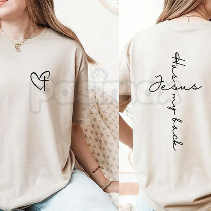 "Jesus Has My Back" Graphic T-Shirt – Premium 100% Cotton Christian Protection Tee, Faith-Based Inspirational Message Top, Soft Lived-In Heavyweight Religious Apparel, Made in USA-Pasimax