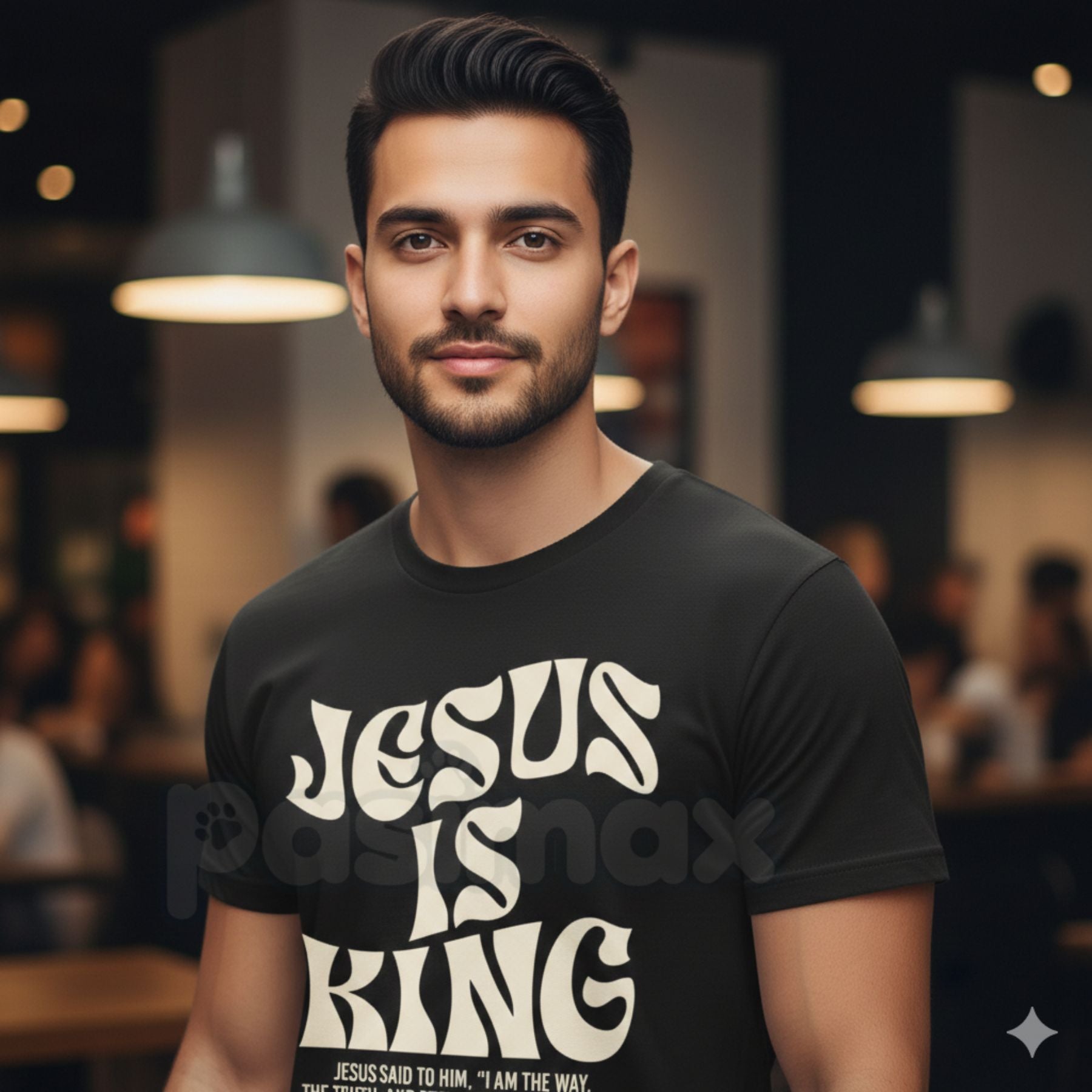 "Jesus Is King" John 14:6 Bible Verse T-Shirt - Christian Faith Graphic Tee, Premium 100% Cotton Scripture Shirt, The Way The Truth The Life Religious Top, Modern Worship Apparel, Inspirational Gospel Witness Shirt-Pasimax