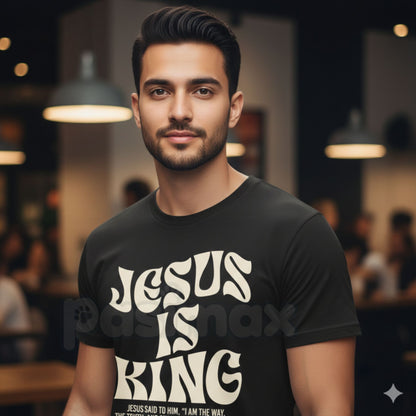 "Jesus Is King" John 14:6 Bible Verse T-Shirt - Christian Faith Graphic Tee, Premium 100% Cotton Scripture Shirt, The Way The Truth The Life Religious Top, Modern Worship Apparel, Inspirational Gospel Witness Shirt-Pasimax