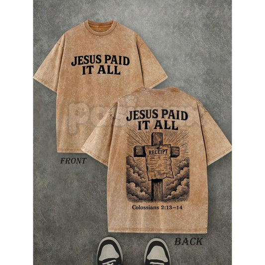 "Jesus Paid It All" Double Sided T-Shirt – 230GSM Pure Cotton, Vintage Washed Christian Tee-Pasimax