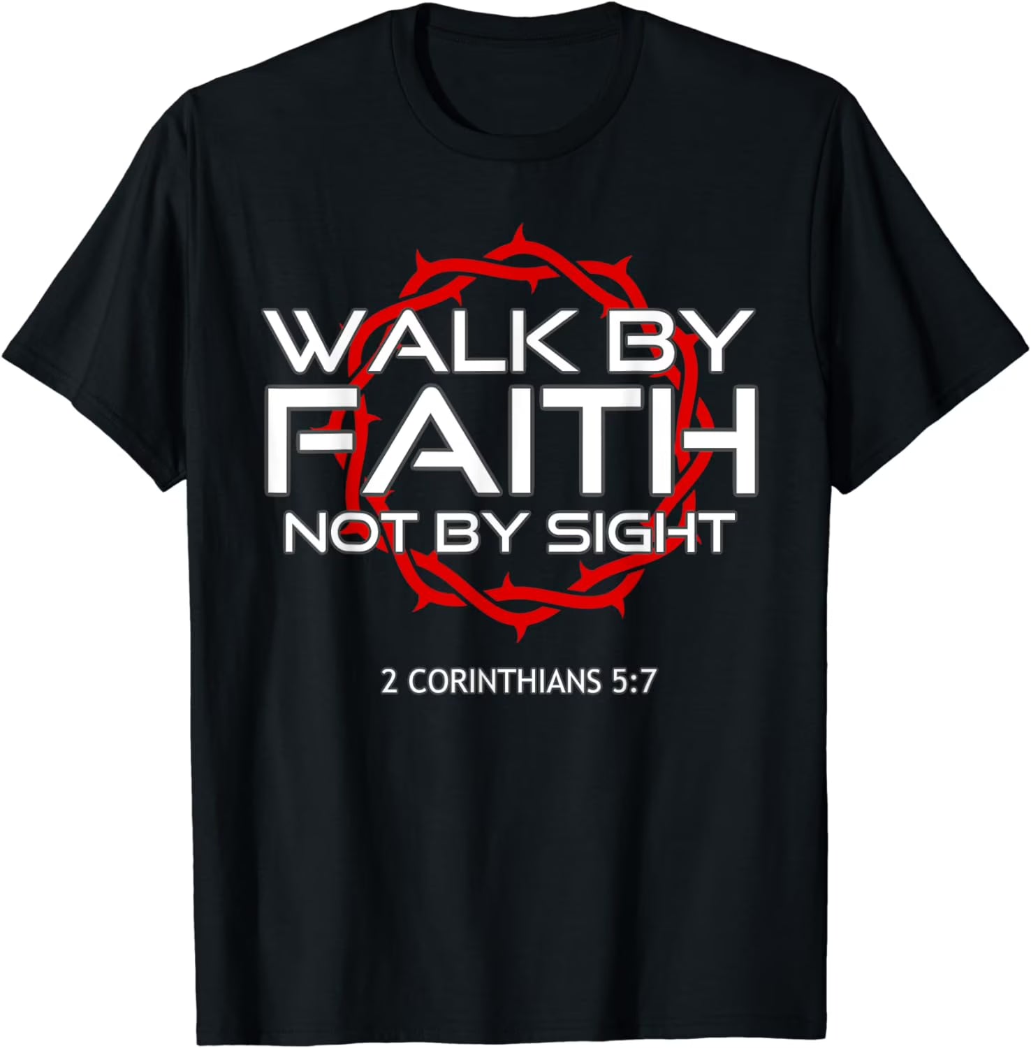 "Jesus Walk By Faith" Christian T-Shirt - Religious Graphic Tee, Inspirational Scripture Apparel, Unisex Round Neck Faith Shirt-Pasimax