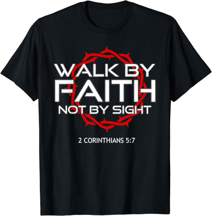 "Jesus Walk By Faith" Christian T-Shirt - Religious Graphic Tee, Inspirational Scripture Apparel, Unisex Round Neck Faith Shirt-Pasimax