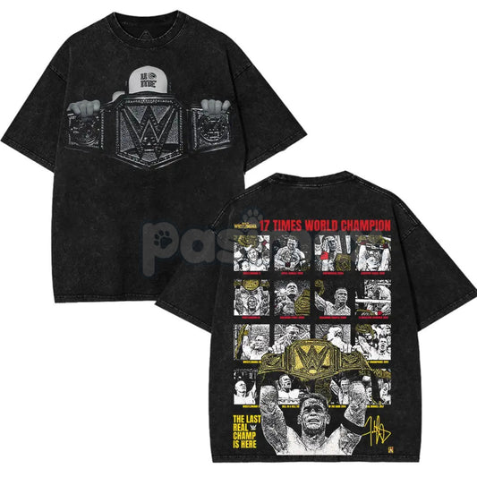 John Cena "The Last Real Champ" T-Shirt – Vintage Washed Oversized Cotton Graphic Tee, WWE Retro-Pasimax
