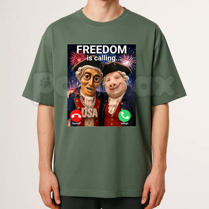 John Pork Freedom Is Calling Fourth Of July T-Shirt – Funny Tung Tung Tung Sahur Meme Tee, Patriotic 4th of July Humorous Shirt-Pasimax