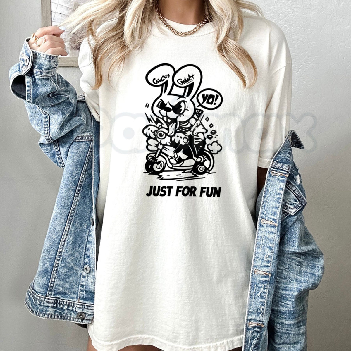 Just For Fun Streetwear Graffiti Bunny T-Shirt – Urban Cartoon Graphic Tee-Pasimax