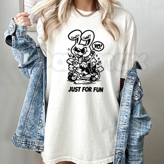Just For Fun Streetwear Graffiti Bunny T-Shirt – Urban Cartoon Graphic Tee-Pasimax