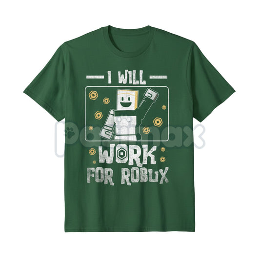 Kids 'I Will Work For Robux' T-Shirt – Funny Gamer Youth Tee, Roblox Currency Statement Shirt-Pasimax