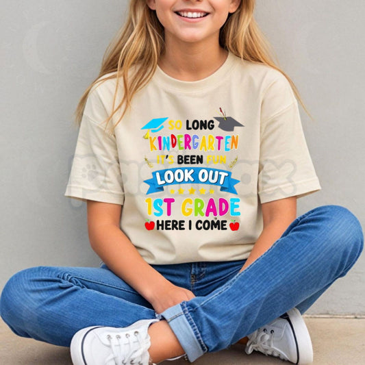 Kindergarten Graduation T-Shirt – "Look Out 1st Grade Here I Come" Kids Last Day Of School Graphic Tee-Pasimax