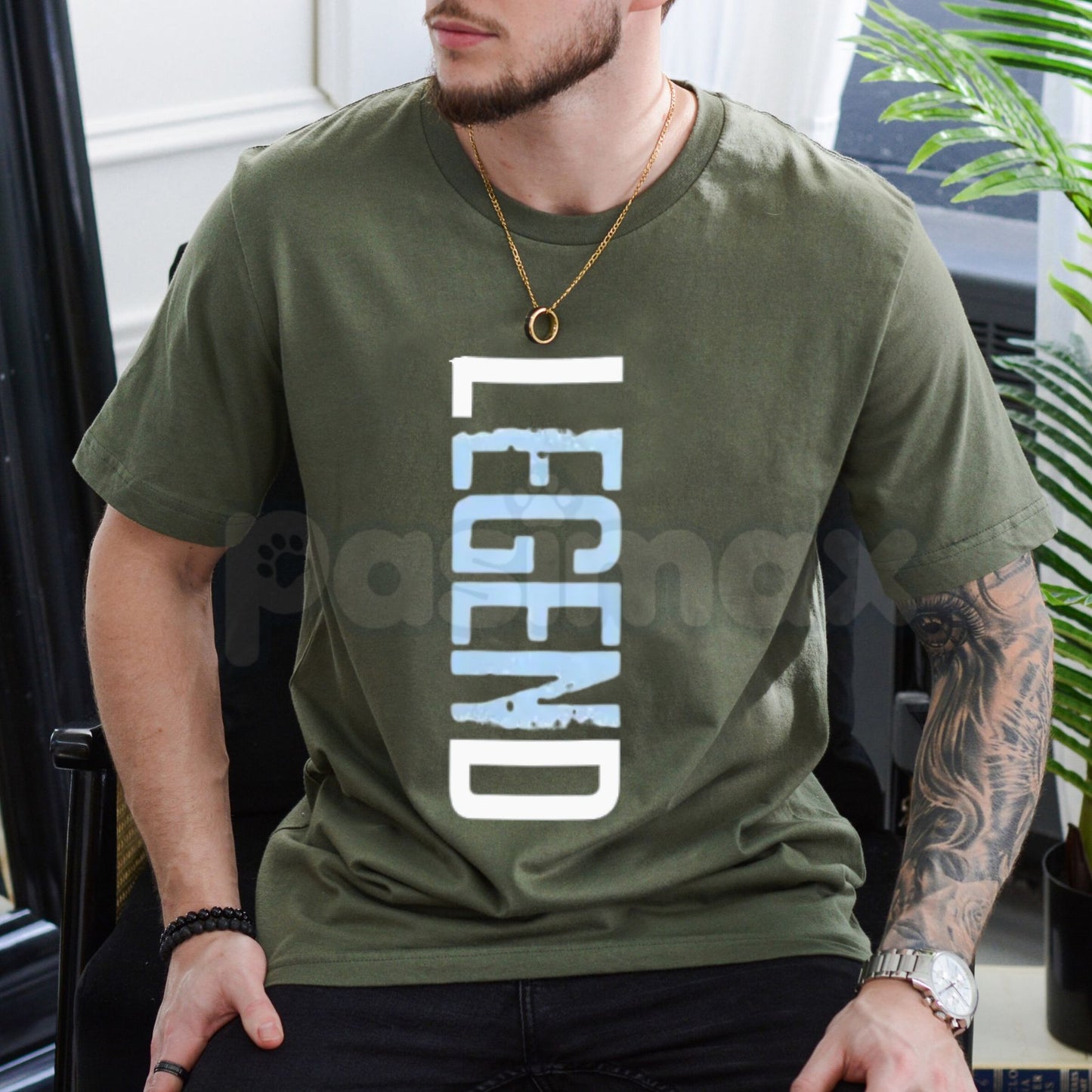 "LEGEND" Vertical Graphic T-Shirt – Modern Minimalist Streetwear Tee, Premium 100% Cotton Sleek Typographic Top, Soft Lived-In Heavyweight Urban Statement Shirt, Made in USA-Pasimax