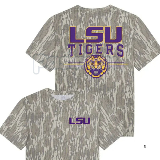 LSU Tigers Camo T-Shirt - Mossy Oak Original Bottomland Tee, Unisex College Fan Apparel-Pasimax