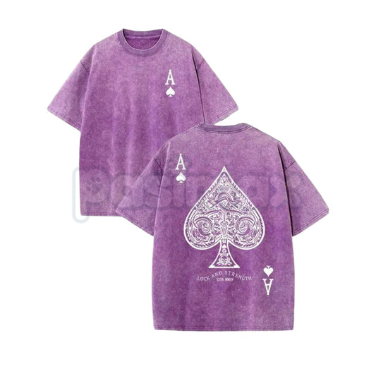LUCK AND STRENGTH Ace of Spades Vintage Washed T-Shirt – Retro Gambling Graphic Tee, Lightweight Patterned Streetwear Top-Pasimax