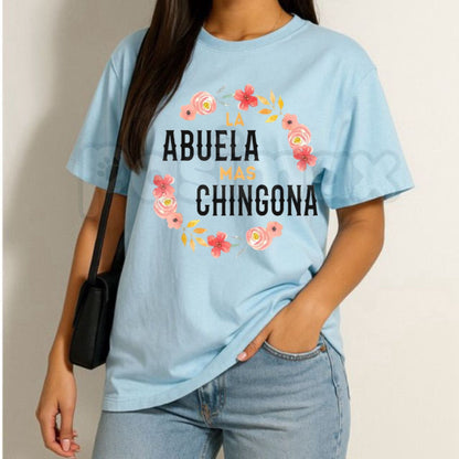 "La Abuela Mas Chingona" Floral Arch T-Shirt – Spanish Grandma Graphic Tee, Premium 100% Cotton Hispanic Heritage Top, Soft Lived-In Heavyweight Latina Matriarch Shirt, Made in USA-Pasimax