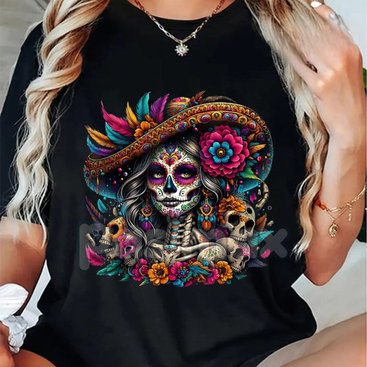 La Catrina T-Shirt - Unisex Día de Muertos Sugar Skull Tee, Elegant Day of the Dead Women's Graphic-Pasimax