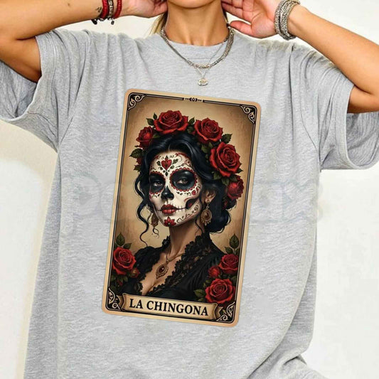 La Chingona Tarot Card Sugar Skull T-Shirt – Day Of The Dead Latina Pride Unisex Tee-Pasimax